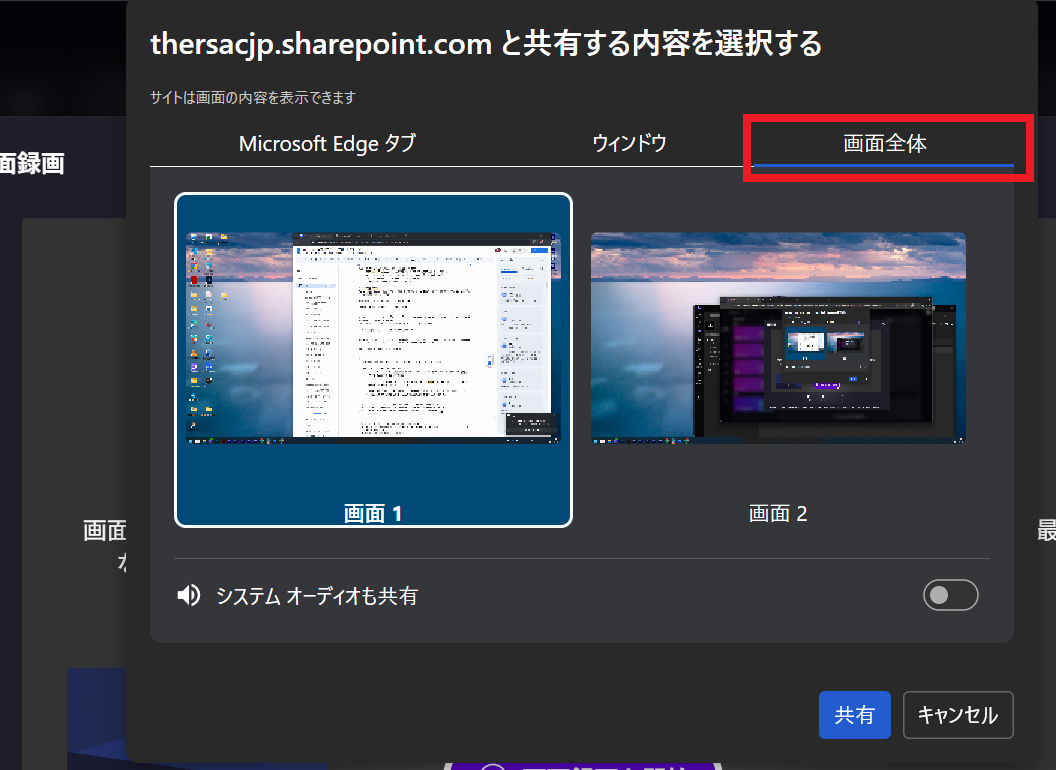 画面全体を選択する画面