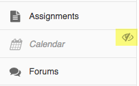 Tool menu with Calendar tool gray and italic and hidden icon highlighted to the right.