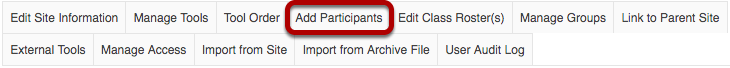 Add Participants tab highlighted in Site Info tabs.