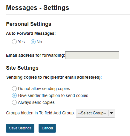 Site owner (instructor) settings options: