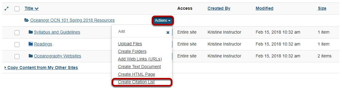 Method 2: Manually create citation list.