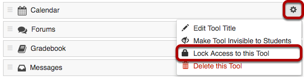 Settings gear icon and Lock Access to this tool highlighted.